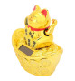 Maneki Neko animé 100% solaire Koban sur un gros lingot DORé h11cm (Richesse)