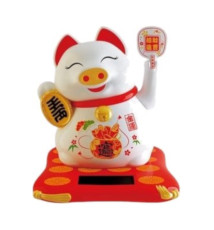 Cochon animé sur un coussin rouge 100% solaire EVENTAiL Blanc h7cm (Richesse)