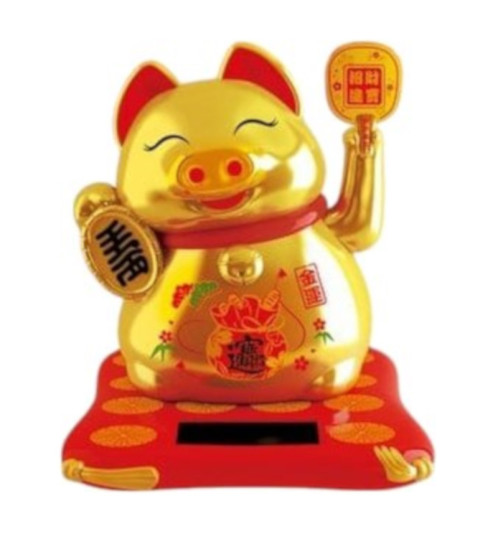 Cochon animé sur un coussin rouge 100% solaire EVENTAiL Doté Brillant h10cm (Richesse)