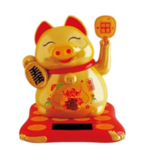 Cochon animé sur un coussin rouge 100% solaire EVENTAiL Doté Mat h10cm (Richesse)