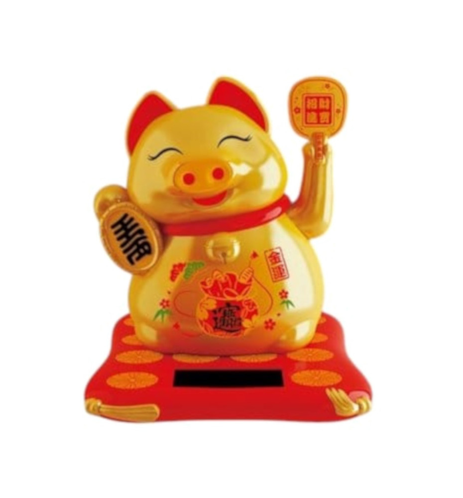 Cochon animé sur un coussin rouge 100% solaire EVENTAiL Doté Mat h10cm (Richesse)