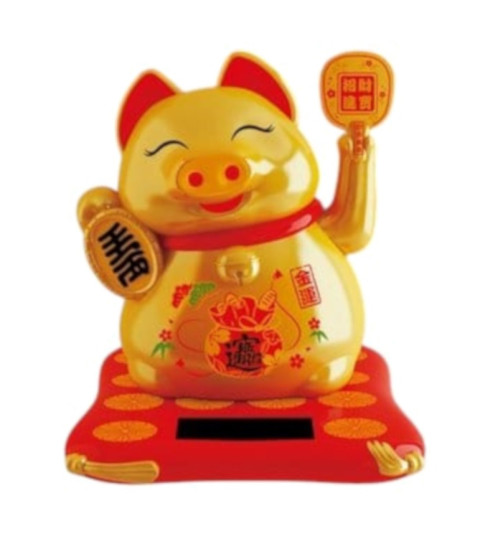 Cochon animé sur un coussin rouge 100% solaire EVENTAiL Doté Mat h10cm (Richesse)