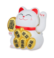Mini Maneki Neko animé 100% solaire Koban BLANC h5.5cm (Bonheur)
