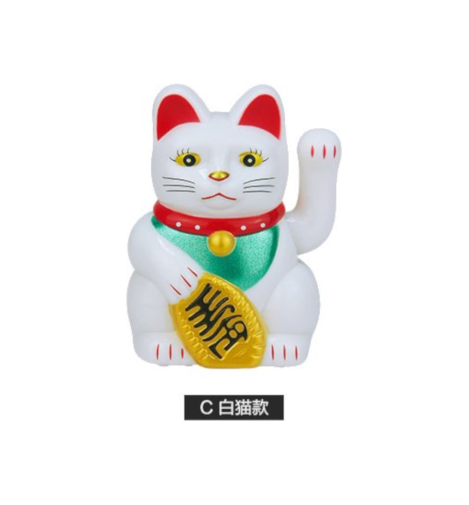Mini Maneki Neko animé 100% solaire BLANC h5.5cm (Bonheur)