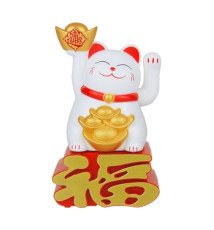 Maneki Neko animé 100% solaire Lingots d'Or sue le caractère Bonheur BLANC h8.5cm (Bonheur et Richesse)