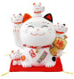 Tirelire Famille 5 Maneki Neko calico en céramique avec le Maillet de la Fortune (Bonheur et Richesse) h18cm