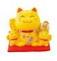 Tirelire Famille 3 Maneki Neko Tigré Jaune en céramique avec le Maillet de la Fortune doré (Bonheur et Richesse) h12cm