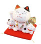 Tirelire Famille 3 Maneki Neko Calico en céramique avec le Maillet de la Fortune doré (Bonheur et Richesse) h12