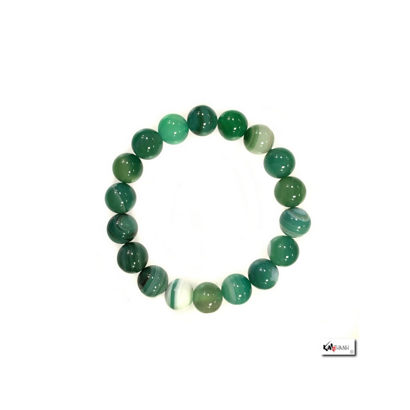 Bracelet perles en AGATE VERTE teintée 10mm