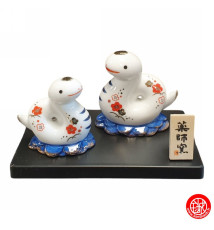 Figurines COUPLE SERPENTS 2025 en porcelaine sur pièces d'or h6cm (Richesse et Fidélité)