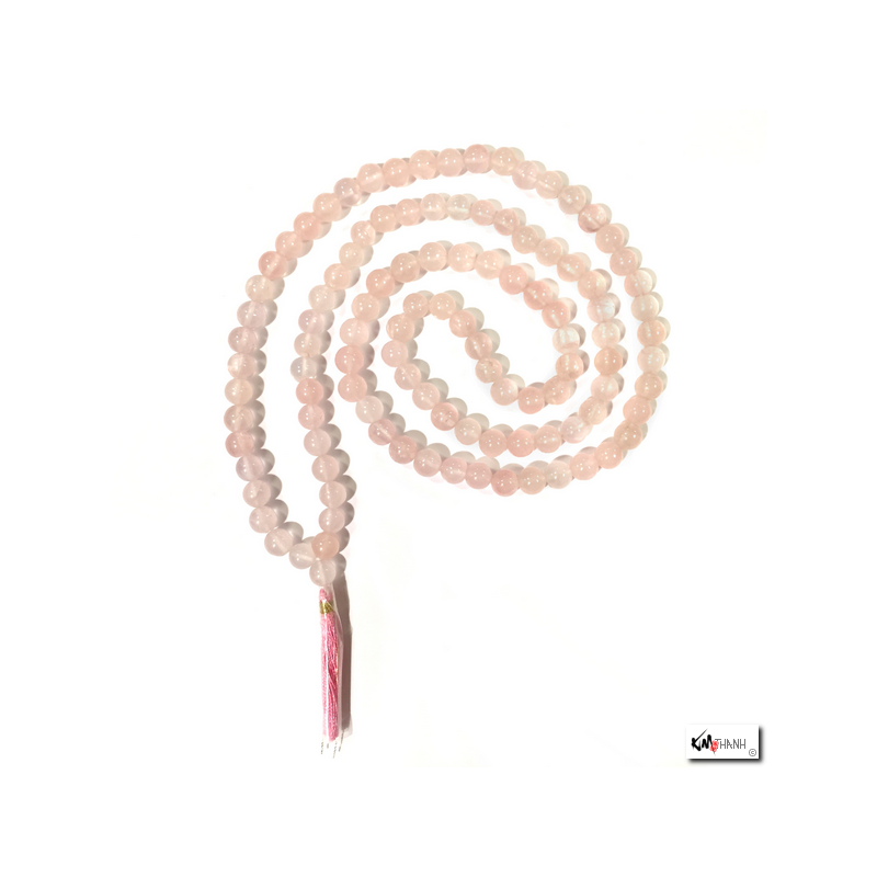 Collier mala en quartz rose 108 perles de 8mm