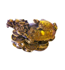 Dragon-tortue sur pièces et lingots en cuivre L8.5cm