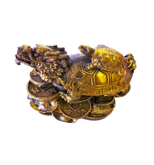 Dragon-tortue sur pièces et lingots en cuivre L8.5cm