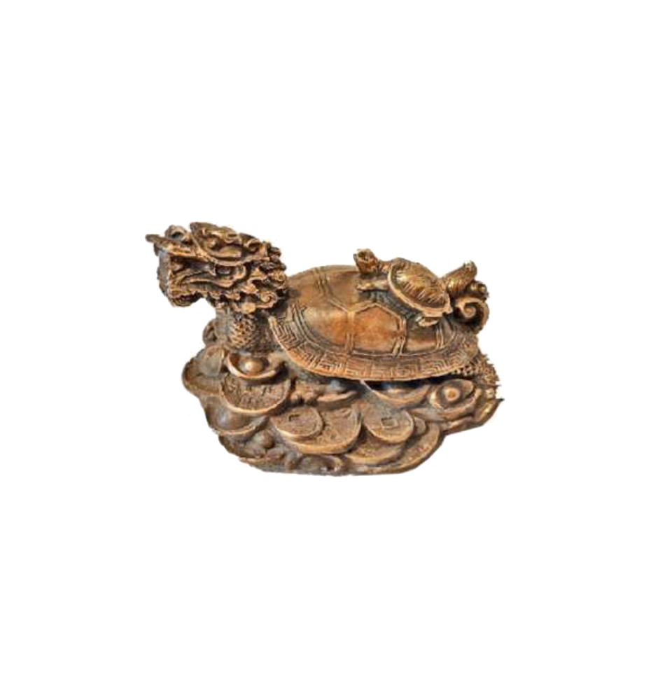 Dragon-tortue sur pièces et lingots en bronze L12xh10cm