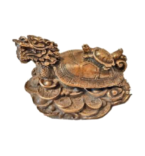 Dragon-tortue sur pièces et lingots en bronze L12xh10cm