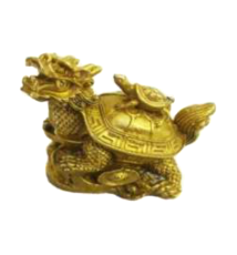 Dragon-tortue sur pièces et lingots en cuivre L6cm