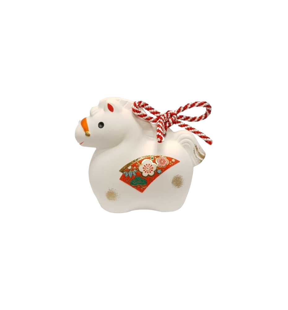 Cheval 2026 GRELOT BLANC en argile japonaise 7.5x6.5cm