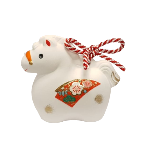 Cheval 2026 GRELOT BLANC en argile japonaise 7.5x6.5cm