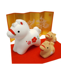 Cheval 2026 2 BéBéS FAMiLLE au GALOP en argile japonaise