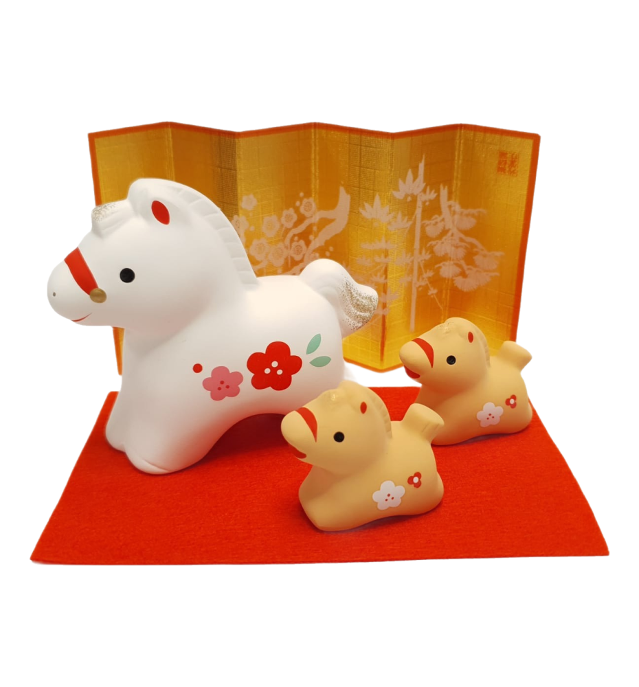 Cheval 2026 2 BéBéS FAMiLLE au GALOP en argile japonaise