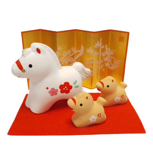 Cheval 2026 2 BéBéS FAMiLLE au GALOP en argile japonaise