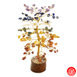Arbre de Fortune 7 Chakras 100 pierres fines sur socle en bois h20cm