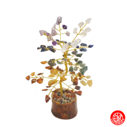 Arbre de Fortune 7 Chakras 100 pierres fines sur socle en bois h20cm