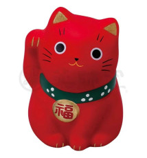 Maneki neko MARUi ROUGE en argile (Santé) h5cm