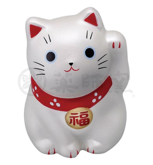 Maneki neko MARUi ARGENTé en argile (Amitié) h5cm