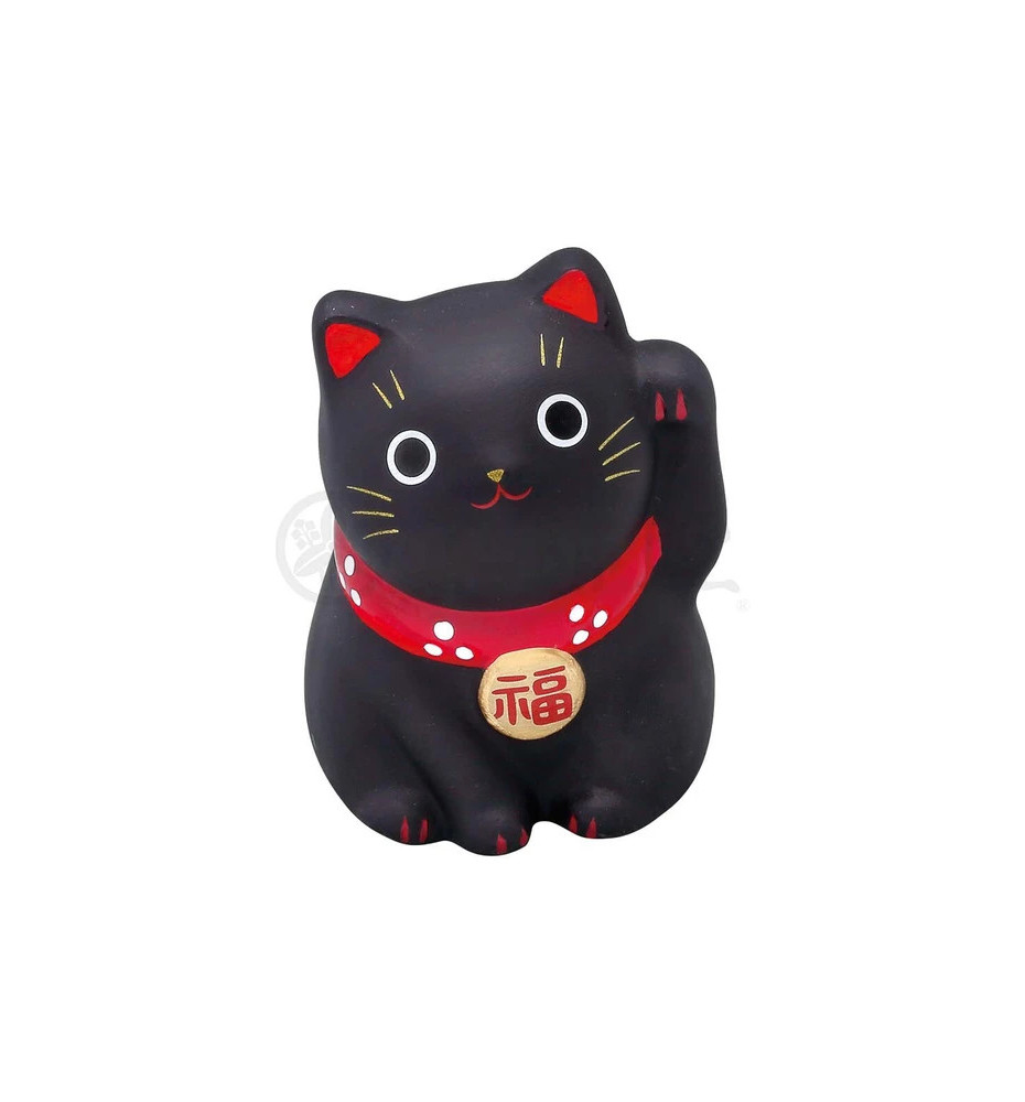 Maneki neko MARUi NOiR en argile (Chance) h5cm