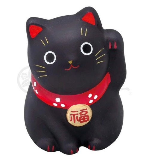 Maneki neko MARUi NOiR en argile (Chance) h5cm