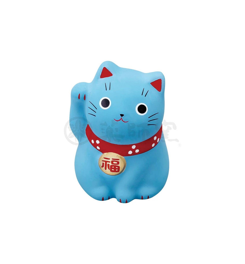 Maneki neko MARUi BLEU en argile (Etudes) h5cm