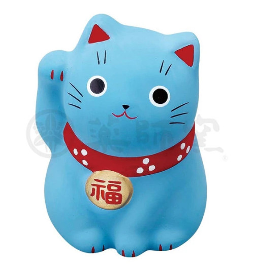 Maneki neko MARUi BLEU en argile (Etudes) h5cm