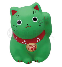 Maneki neko MARUi VERT en argile (Travail) h5cm