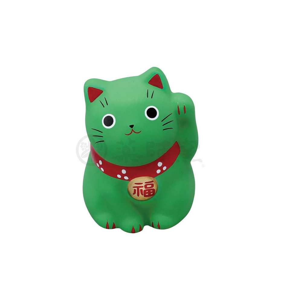 Maneki neko MARUi VERT en argile (Travail) h5cm