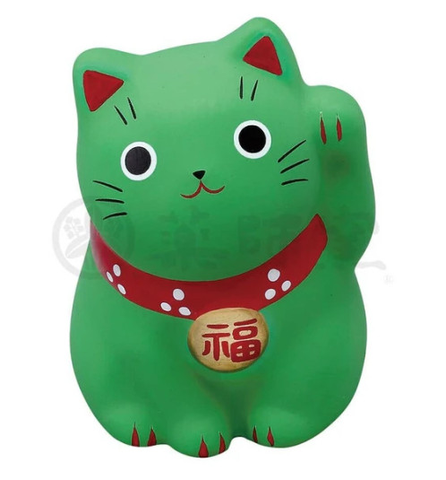 Maneki neko MARUi VERT en argile (Travail) h5cm