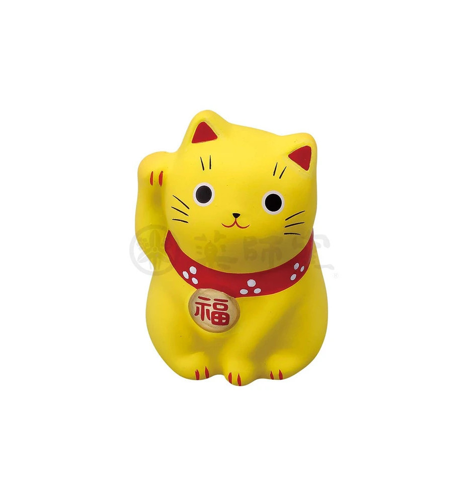 Maneki neko MARUi JAUNE en argile (Couple) h5cm