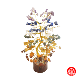 Arbre de Fortune 7 Chakras 210 pierres fines sur socle en bois h24cm