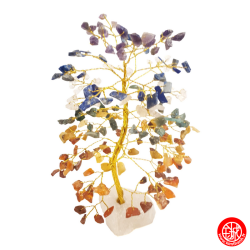 Arbre de Fortune 7 Chakras 200 pierres fines sur socle en quartz h20cm