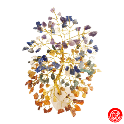 Arbre de Fortune 7 Chakras 200 pierres fines sur socle en quartz h20cm