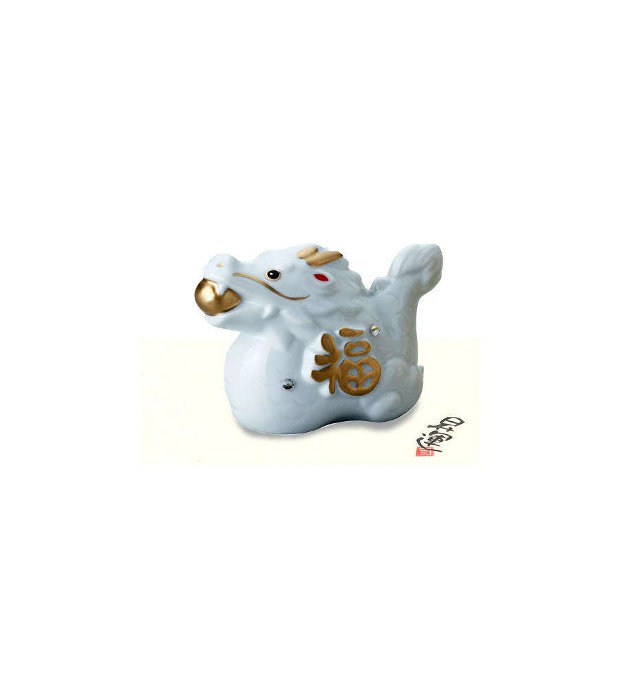 Zodiaque DRAGON 2024 blanc BONhEUR en porcelaine (L8.5*h6cm)