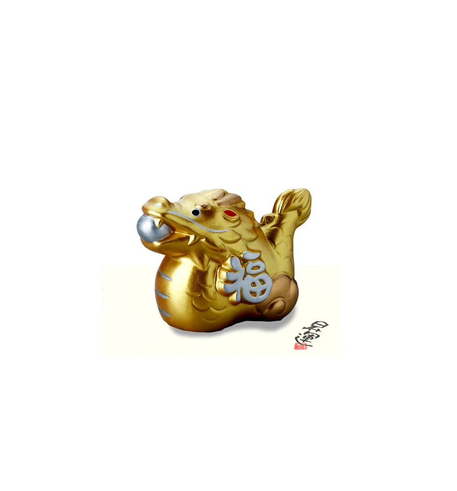 Zodiaque DRAGON 2024 doré BONhEUR en porcelaine (L8.5*h6cm)