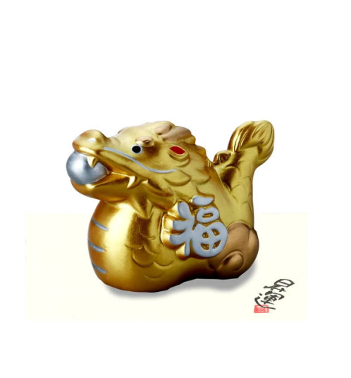 Zodiaque DRAGON 2024 doré BONhEUR en porcelaine (L8.5*h6cm)