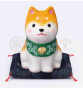 Figurine en porcelaine ShibA roux sur coussin Shibori (h7.5cm)