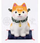 Figurine en porcelaine ShibA roux sur coussin Shibori (h10cm)
