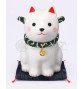 Figurine en porcelaine ShibA blanc sur coussin Shibori (h10cm)