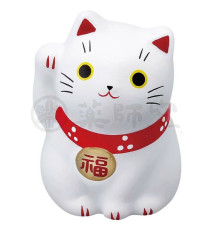Maneki neko MARUi BLANC en argile (Bonheur) h5cm