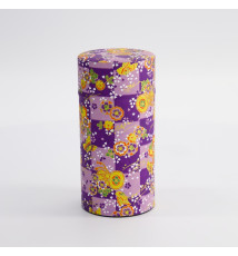 Boîte à thé japonaise (chazutsu) papier washi DAMiER ViOLET FLEURS et PAPiLLONS (200g)