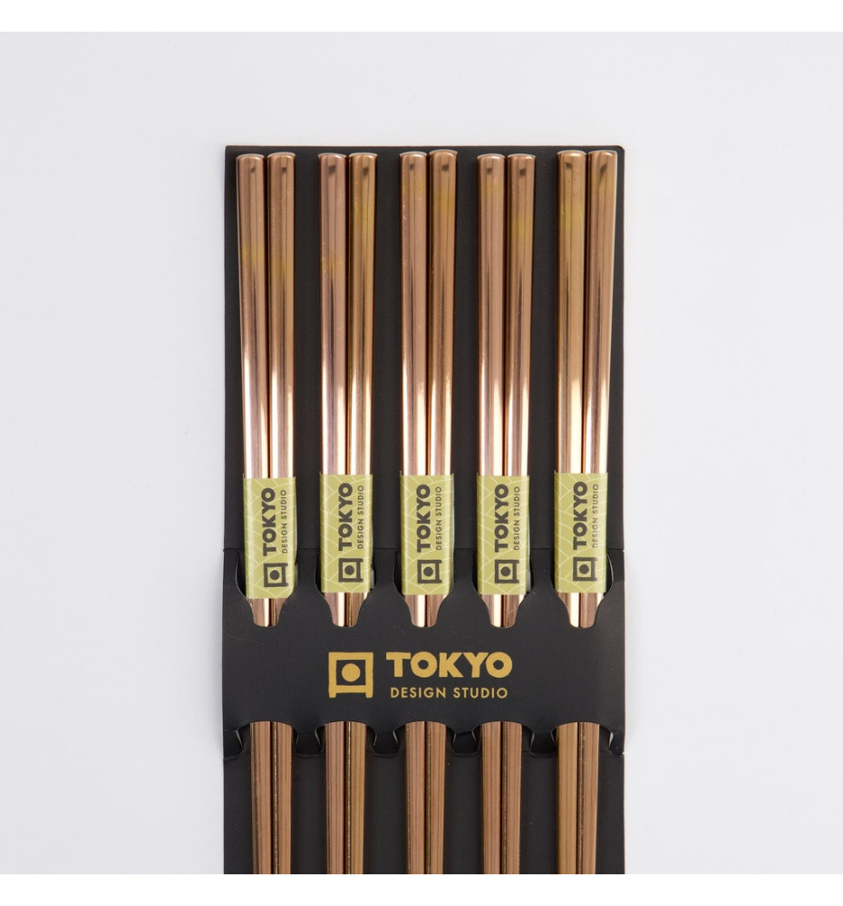 Baguettes coréennes plates en inox ROSE DORé 23cm