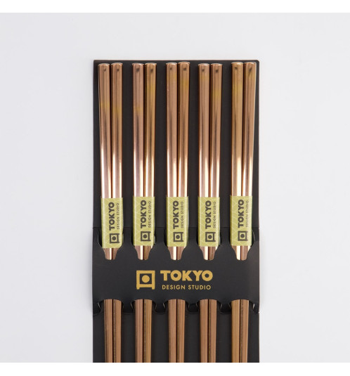 Baguettes coréennes plates en inox ROSE DORé 23cm